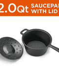 2 Qt Preseasoned Cast Iron Saucepan With Lid And Built In Handles Induction Ready For Campfire Cooking Grillin Outdoor Skillet