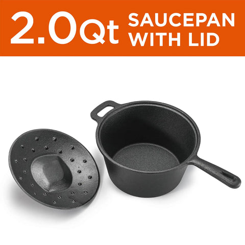 2 Qt Preseasoned Cast Iron Saucepan With Lid And Built In Handles Induction Ready For Campfire Cooking Grillin Outdoor Skillet