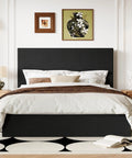 Ultra Legit Comfy Queen Bed Frame With Adjustable Corduroy Headboard And Sleek Black Platform Design For Your Bedroom Glow Up, front view.