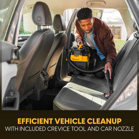 Badass Pro Grade 4 Gallon Cordless Wet Dry Shop Vacuum With 24V Lithium Ion Battery Toolbox Design in use for vehicle cleanup.