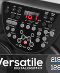 Compact Electronic Digital Drum Kit With Eight Responsive Pads And Kick Pedal Dropping Six Hundred Top Shelf Sounds Usb Midi Integration And Silent Headphone Mode For Night Owl Beat Makers control panel with buttons and display.
