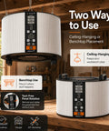 Rock Solid 1040 CFM Shop Air Filtration System With Ring Intake And BLDC Motor features ceiling-hanging and benchtop placement options.