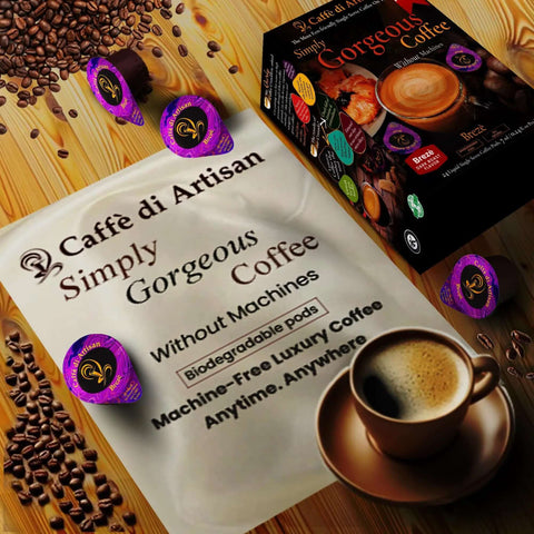 Liquid Coffee Pods For Cold Brew Iced Coffee Or Hot Coffee No Machine Required Eco Friendly Single Serve Coffee Pods With Rich Arabica Dark Roast And Frother Ready In Seconds 24 Count packaging and cup of coffee