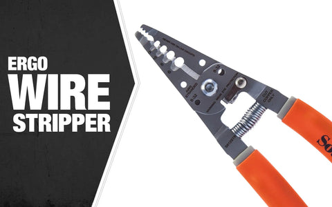 Ergo premium wire stripper for 6 to 12 AWG stranded cable with clean cuts, loops, and screw shearing, and ergonomic handle