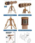 Wooden Telescope Building Kit With Tripod For Adults, 3X Magnification, 3D Puzzle STEM Toy, Retro Pirate Scope With Skull Lens Cover, Hands On Gift For Adults, Cool DIY Science Kit For Curious Minds And Hobbyists, wood tripod