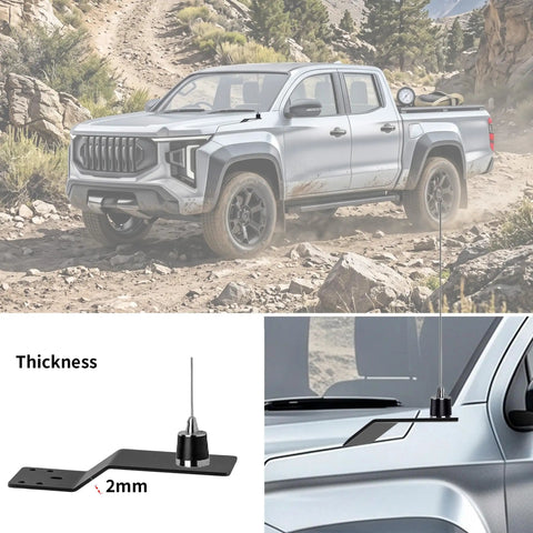 Extended NMO Antenna Mount Bracket for 3/4-Inch Hole on vehicle hood, 2mm thick steel, ideal for CB, UHF, VHF, Ham antennas