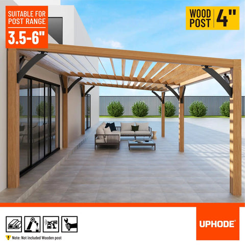 Q235 Steel Integrated Arc Pergola Brackets Heavy Duty 2Pack 45 Degree Adjustable Angle Supports For 2x4 Wood Beams Actual Tube Size One Point Five By Three Point Two Inches For Outdoor Use Built To Last