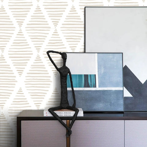 Modern Stripe Peel And Stick Wallpaper Beige And White Geometric Self Adhesive Wall Covering Vinyl For Bedroom Walls 17.7 X 78.7