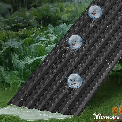 Heavy Duty Galvanized Raised Garden Bed Kit 8x4x2 Ft Large Metal Planter Box With Gloves And Safety Rubber And Support Rod For Outdoor Veggies And Flowers Black showing rainwater runoff