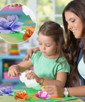 Mother and daughter crafting with Dope 14 Piece Flower Leaves Metal Cutting Dies Set for DIY crafts and scrapbooking projects.