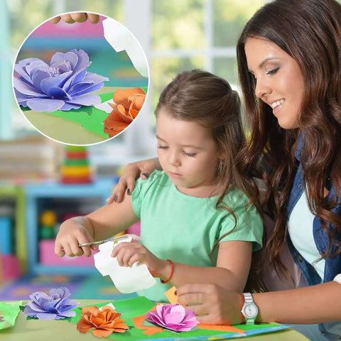 Mother and daughter crafting with Dope 14 Piece Flower Leaves Metal Cutting Dies Set for DIY crafts and scrapbooking projects.