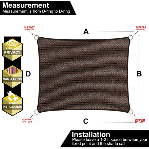 10x12 Brown Outdoor Shade Sail Canopy With UV Resistant Permeable Fabric For Patio Garden Backyard Pergola Carport And Lawn Shelter 185 GSM HDPE Easy Install Ropes Blocks 95% Of UV Rays shown flat