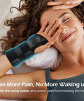Woman sleeping comfortably wearing Wrist Brace for Carpal Tunnel Relief Night Support With Maximum Stabilization and Three Stays