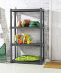 Four Shelf Heavy Duty Plastic Storage And Utility Shelving Unit For Garage Basement And Laundry Room With 50 Lb Capacity Per Shelf Durable Industrial Grade Rack For Easy Organization And Quick Access, 57 1/8 x 34 1/2 x 14 1/2 in