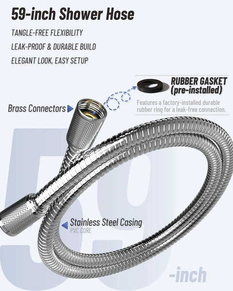 Heavy Duty 59 Inch Shower Head Hose With Stainless Steel Build And Leak Proof Brass Connectors, coiled view