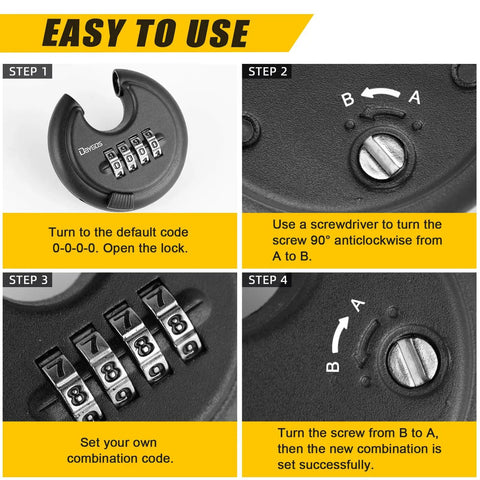 Rugged Outdoor Combination Disc Padlock With Four Digit Code Heavy Duty Weatherproof Rustproof Lock For Storage Units Gates Fences And Trailers Black Three Eighth Inch Shackle