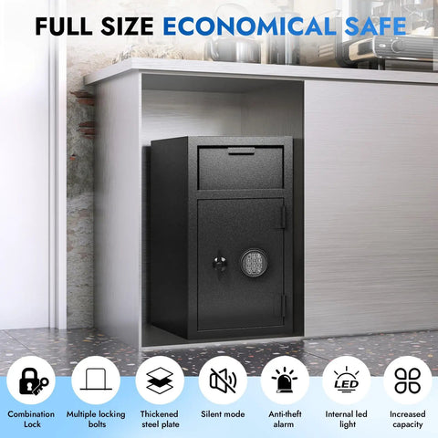 Heavy Duty Front Drop Safe Box Built To Last Fireproof Waterproof For Home And Office With Top Lock Cash Stash Compartment
