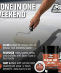 Person applying Smooth Operator Silicone Roof Coating And Killer UV Reflective Sealant For Flat Or Sloped Surfaces Workhorse White flexible membrane with roller.