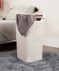 Slim Laundry Hamper With Lid 60L Tall Narrow Basket For Bathrooms Closets And Laundry Rooms Plastic Ivory Space Saver