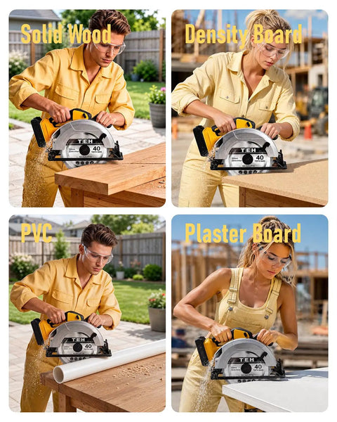 Professional Seven And One Fourth Inch Brushless Cordless Circular Saw Heavy Duty Beast With Two Premium Blades And Rip Fence Guide Compatible With DeWalt 20v Max Battery Tool Only For Diy Grinds That Hit Different Every Time in use on solid wood, density board, PVC, and plaster board.