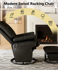 360 Degree Swivel Glider Recliner With Ottoman And Foot Rest Plus 2 Side Pockets For Nursery Living Room Bedroom Or Office Black Built In Tilt And Rocking Comfort Ideal Nursing Glider positioned in front of a fireplace in a modern living room scene