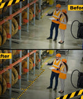 Before and after use of 2 Inch By 108 Foot Black And Yellow Floor Safety Tape With Heavy Duty Adhesive Waterproof And Tear Resistant for factory floor marking.