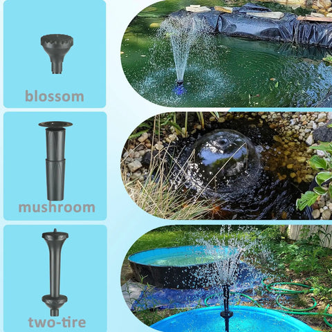 Pond Filter With Pump And Fountain Kit With RGB Light For Outdoor Ponds No Fuss Setup showing blossom, mushroom, two-tier patterns in garden ponds