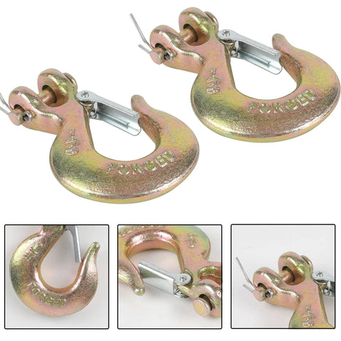 4 Pack 1/4 Inch G70 Forged Steel Clevis Slip Hook With Spring Safety Latch, durable hook for towing and rigging applications.