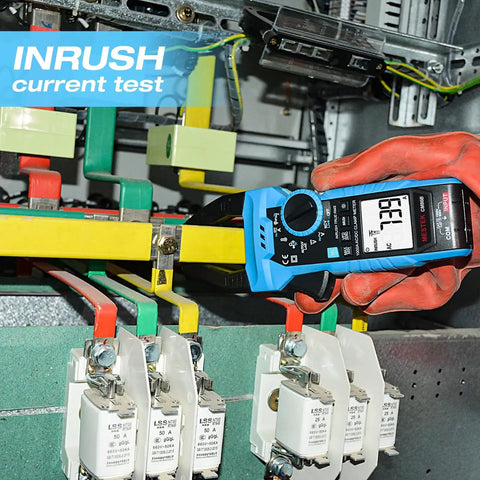Pro Grade Inrush Clamp Meter Multimeter 1000A True RMS 6000 Counts AC DC Current And Voltage Tester testing in electrical panel