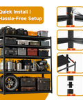 Heavy Duty 5 Tier Garage Shelving Unit With 2500 Pound Capacity, 72 Inch High, 40 Inch Wide Industrial Metal Shelves installation
