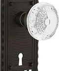 Craftsman Privacy Door Lock Set In Oil Rubbed Bronze With Two And Three Eighths Inch Backset Lead Free Crystal And Solid Brass Backplates