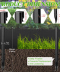 Heavy Duty Plastic Garden Stakes Set For Yard Fencing And Lawn Edging showing dimensions and soil insertion