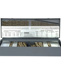 115 Piece Cobalt Drill Bit Set For Metal With M35 Alloy Split Point Heavy Duty Pro Grade Bits in gray metal storage case