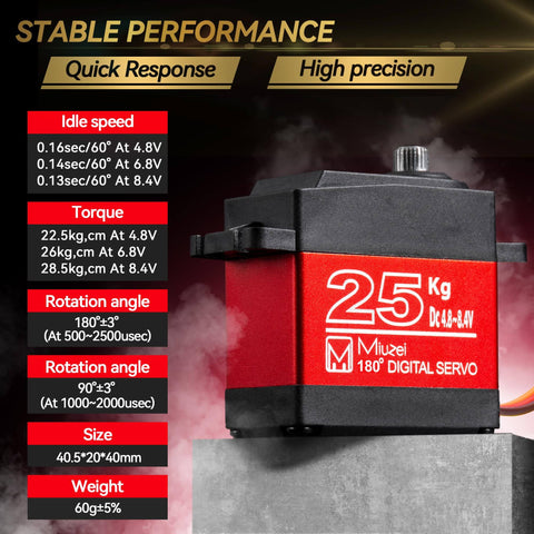 Beefy 25Kg High Torque RC Servo Motor With Metal Gear Waterproof Steering Servo For 1 Eight And 1 Ten RC Cars, product specs