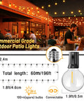 Lit 196ft Outdoor Globe LED String Lights Warm White Shatterproof Bulbs Waterproof For Party Porch Backyard Garden Bistro Connectable