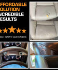 All-In-One Black Leather Repair Kit For Cars, Furniture, Couches, Boots, And Purses - Quick Scratch Repair And Leather Restoration Made Easy, Vinyl Repair Kit To Keep Your Gear Looking Fresh, image showing before and after results on car seat and dashboard