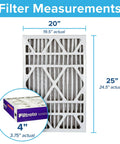 SlimFit 20x25x4 Air Filter For Your Furnace And AC MPR 1550 DP Healthy Living Ultra Allergen Deep Pleat 2-Pack measurements