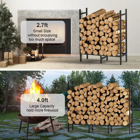 Heavy Duty Firewood Rack For Indoor And Outdoor Use Built Tough Log Holder Stand with weather resistant tubular steel cradle