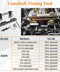 17 Piece Camshaft Alignment Timing Tool Kit For BMW N20 N26 Engines With Flywheel Holder Balance Shaft Tool Fuel Injector Removal Set Engine Lifting Hook Plus Comprehensive Tools Pack 212831 119340 212830 219548 showing components and compatible models list