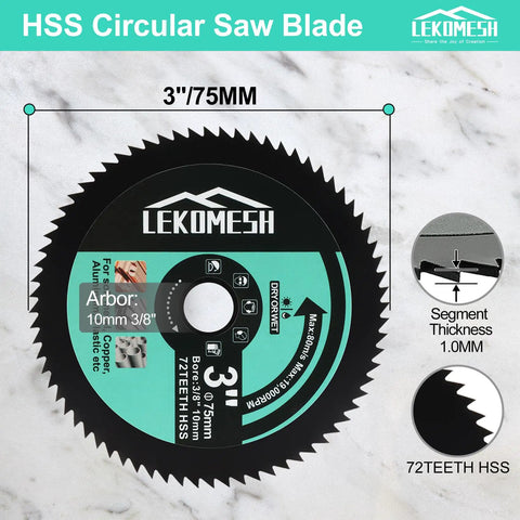 Three Inch HSS Circular Saw Blade Pro Grade With 72 Teeth For Wood Copper Aluminum Plastic And Soft Metal, 75mm And 1.0mm Thick