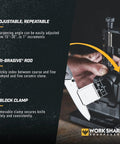 Close-up of Precision Adjustable Knife Sharpener Kit With Fixed Angle Jig And Clamp Guided 15 To 30 Degree Sharpening system in use.