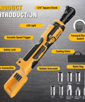 Cordless Three Eighth Inch Ratchet Wrench Packing Eighty Eight Foot Pounds Of Real Deal Power Running Smooth At Five Hundred Rpm Compatible With Dewalt Twenty Volt Batteries For Auto Shop Grind Or Weekend Mechanic Jobs Tool Only No Battery Included with LED light and variable speed trigger.