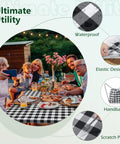 Family using Picnic Table Cover With Bench Covers 72x30 Inches 3 Piece Set Elastic Edges Fitted Table And Seat Covers With Drawstring Bag