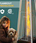 Outdoor Pyramid Patio Heater With 48000 BTU Propane Heat Backyard Ready Bronze 87 Inch Tower Quartz Glass Tube visible