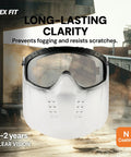 All Day Comfort Full Face Safety Goggles With Detachable Lower Shield And Anti Fog Lens, Z87.1 Impact Protection shown