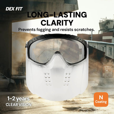 All Day Comfort Full Face Safety Goggles With Detachable Lower Shield And Anti Fog Lens, Z87.1 Impact Protection shown