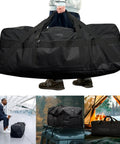 123 Liter 42 Inch Heavy Duty Extra Large Duffle Bag With Upgraded Zipper, built tough and water resistant, showcased in various scenarios