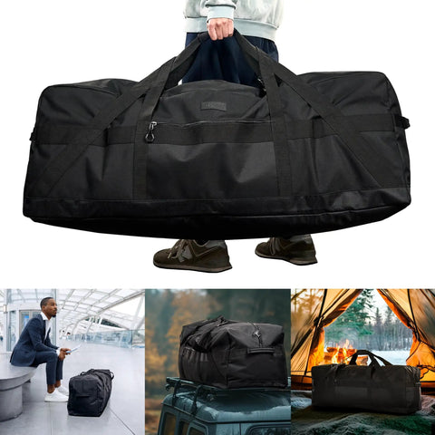 123 Liter 42 Inch Heavy Duty Extra Large Duffle Bag With Upgraded Zipper, built tough and water resistant, showcased in various scenarios