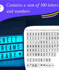Color Changing LED Light Box Sign With 100 Letters And Symbols Custom Neon Message Board For Home Or Events RGB Glow And White Light Options Let Your Messages Shine And Set The Vibe 7.8 By 5.9 Inch Marquee Display with included letters and symbols.