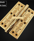 Heavy Duty Solid Brass Door Hinges With Smooth As Butter Swinging Ball Bearings And Rock Solid Construction Plus Mounting Screws For Top Notch Wood Doors And Thick Gates In Rich Gold Tone, 5-inch size in 24K gold finish.
